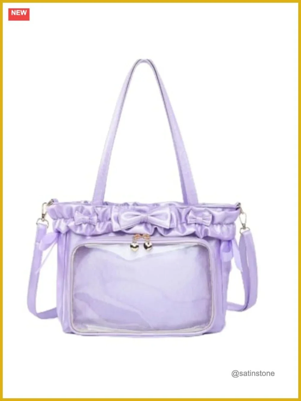 PU Leather Lolita Ita Bag with Display Window, Ruffle Trim Tote Shoulder